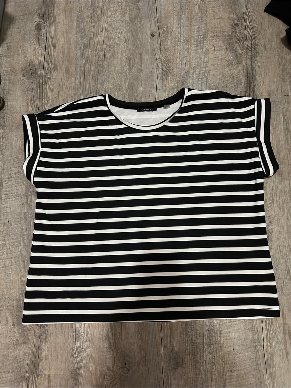 T. Tahari Black & White Striped Crewneck Women's Top - Classic Breton Tee